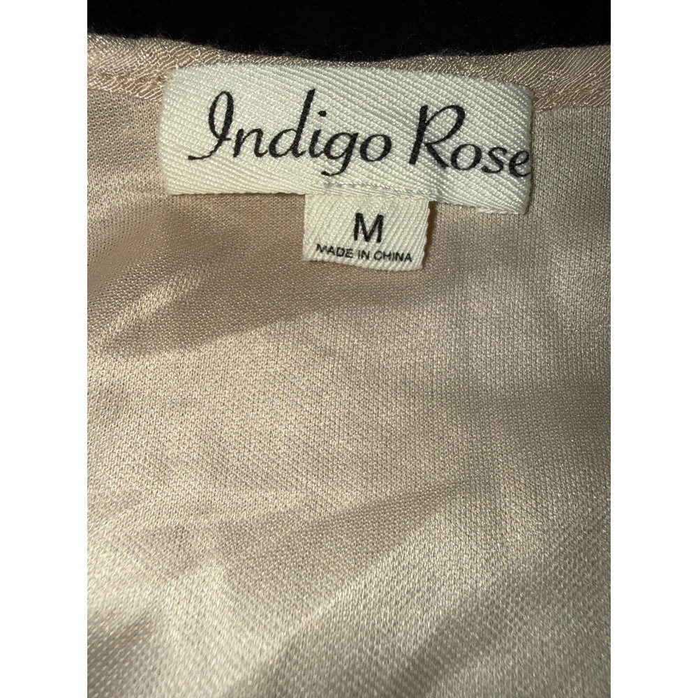 Indigo Rose Beige Crochet Lace Trim Bell Sleeve Boho Mini Dress Womens Medium - Picture 5 of 5